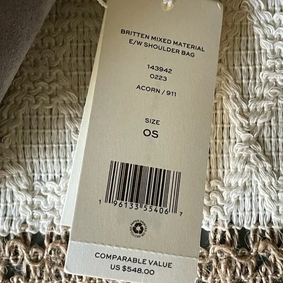 Authentic Tory Burch Britten Mixed Material Shoulder Bag Acorn Suede & Leather. - Picture 8 of 10